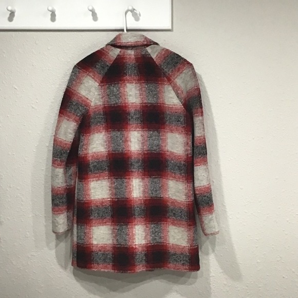 Madewell Red Plaid Wool Blend Peacoat Jacket XS Mid Length Winter Coat Classic - Picture 8 of 8